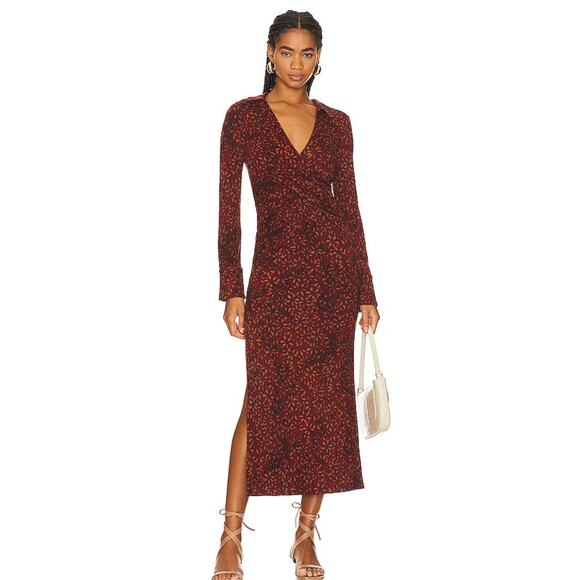Free People X Revolve Shayla Wrap Midi Dress in Chocolate Combo NWOT. Size M - Picture 1 of 8